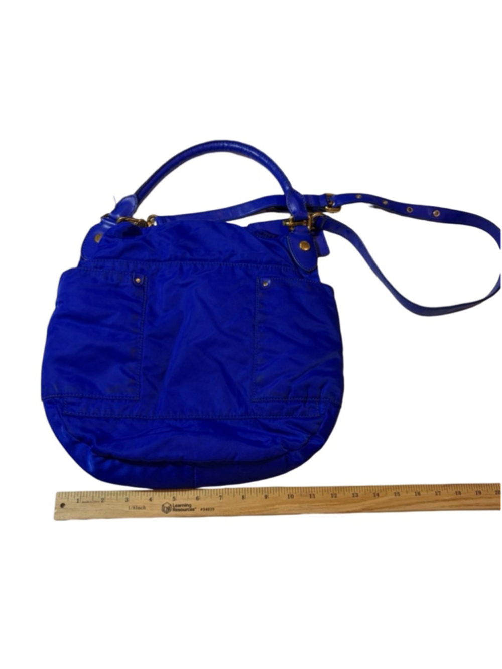 Marc Jacobs Blue Nylon Shoulder Bag Tote Gold Hardware ID Tag flaw - Picture 9 of 13
